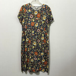 J Jill Shift Dress S Knit Pockets Short‎ Sleeve Round Neck Pullover Floral Party